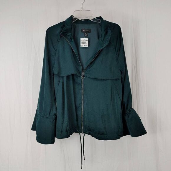 NWT Halogen Women's Size Medium Emerald Green Zip Up Jacket Bell Sleeves Draw St - Picture 1 of 8